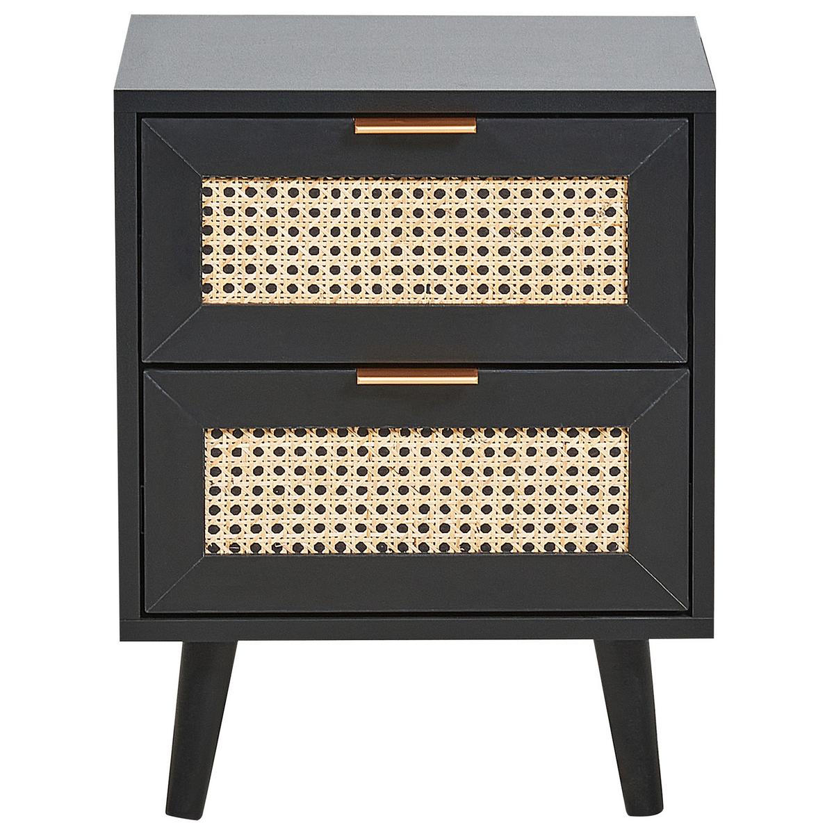NACHTTISCH Rattan schwarz/beige 2 Schubladen 30/40/52 cm Opoco - Beige/Schwarz, Holzwerkstoff (40/52/30cm) - Beliani