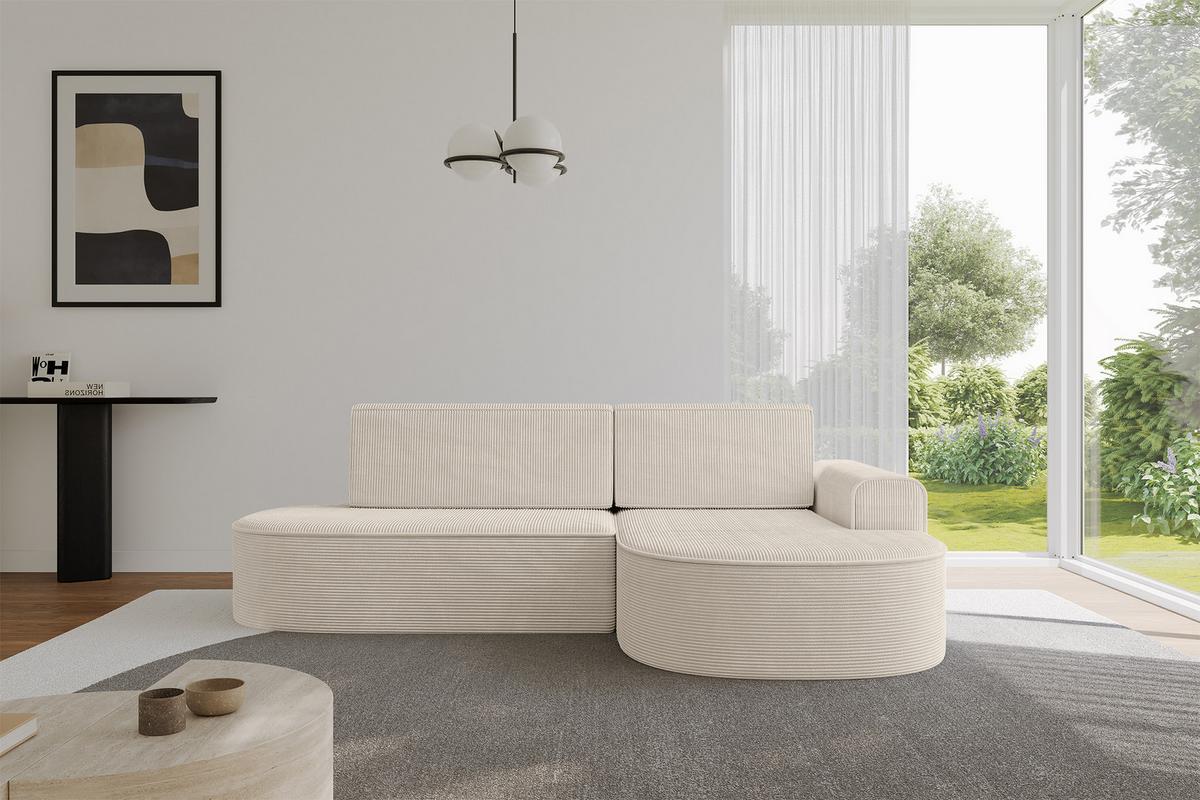 ECKSOFA mit Schlaffunktion und Bettkasten Ottomane Rechts MARI-L1-S - 283x167x73 cm Beige Cord - Cognac/Schwarz, Holzwerkstoff/Kunststoff (167/283cm) - ALTDECOR