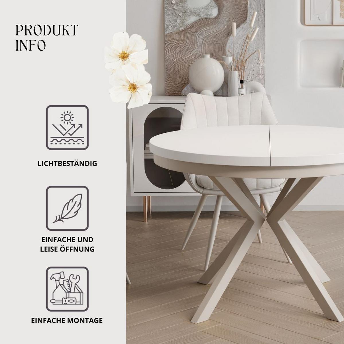 AUSZIEHTISCH MILTON 90-166/76 cm mit Metallgestell und Zarge, Kaschmir / Arktisweiß - Kaschmir/Weiß, Holzwerkstoff/Metall (90/90/76cm) - Idohome