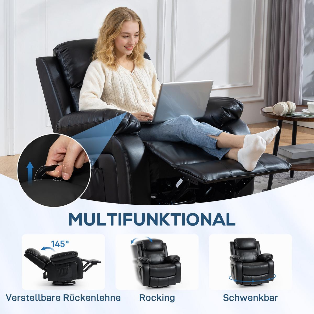 MASSAGESESSEL Kunstleder Metall Schwarz - Schwarz, Textil/Metall (92/100/98cm) - HOMCOM