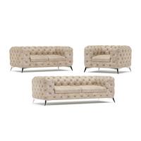 SITZGARNITUR 3+2+1 Chesterfield Quantum Beige Samt - Beige/Silberfarben, Holz/Textil (225/75/100cm) - S-Style
