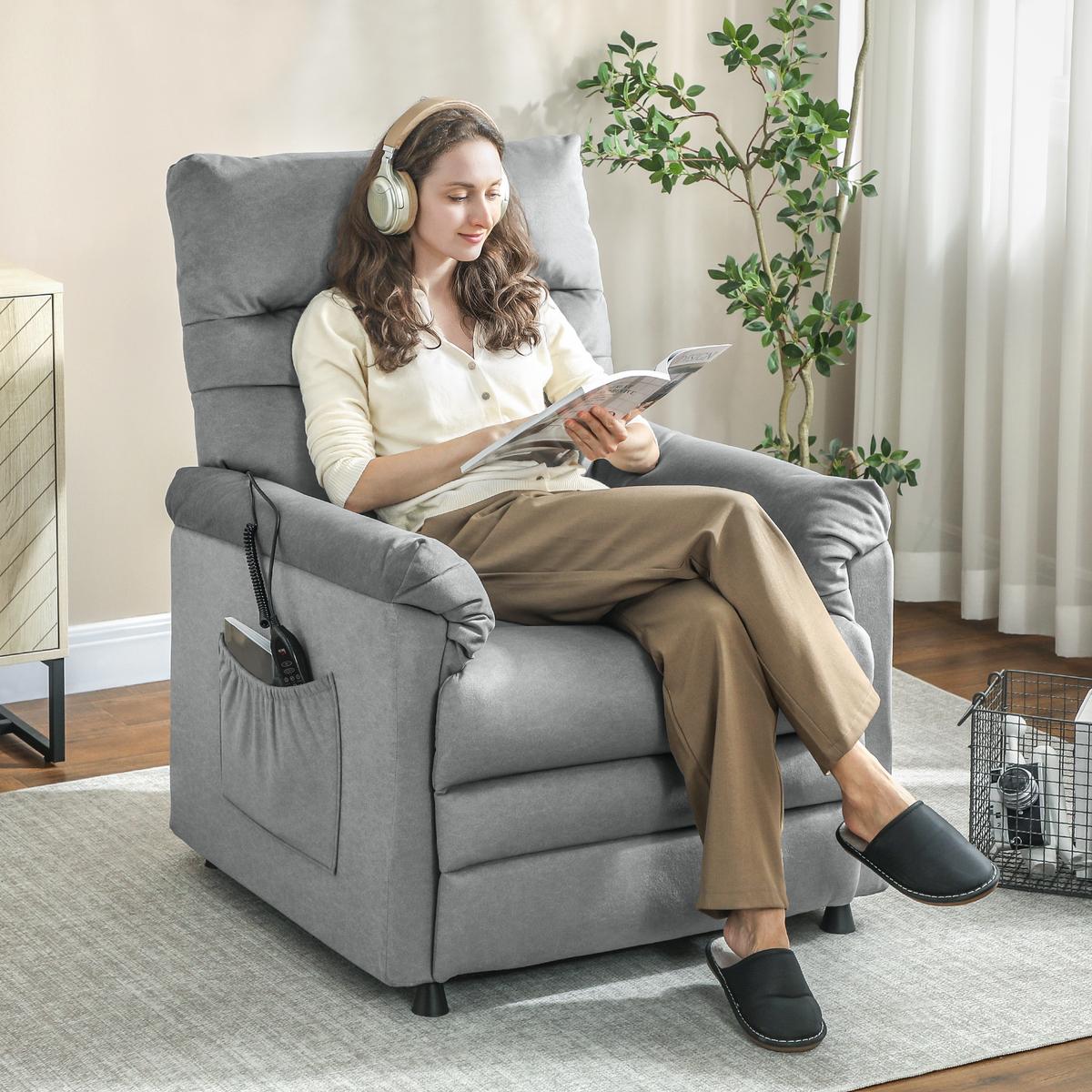 MASSAGESESSEL mit Neigung aus Samt Grau - Schwarz/Grau, Textil/Metall (82/106/99cm) - HOMCOM