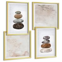 BILDER SET 4er Set - 50x50 cm & 40x60 cm Goldrahmen - Steinstapel-Boho-Malerei - Goldfarben, Kunststoff (50/50cm) - TULUP