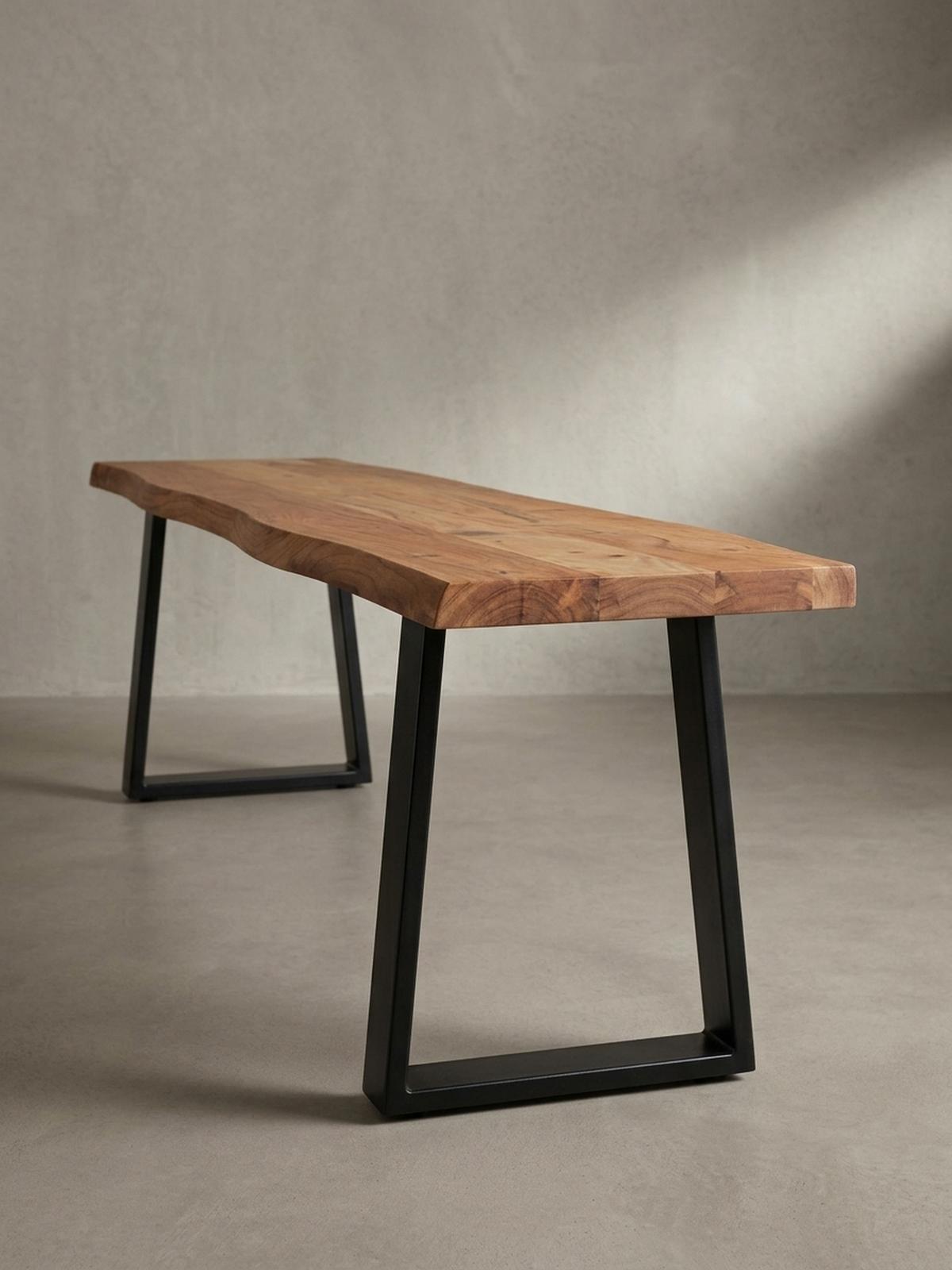 ESSZIMMERBANK Massivholz Metall Baumkante ohne Lehne, Akazie 180x40x46 cm - Schwarz/Braun, Holz/Metall (180/46/40cm) - KADIMA DESIGN