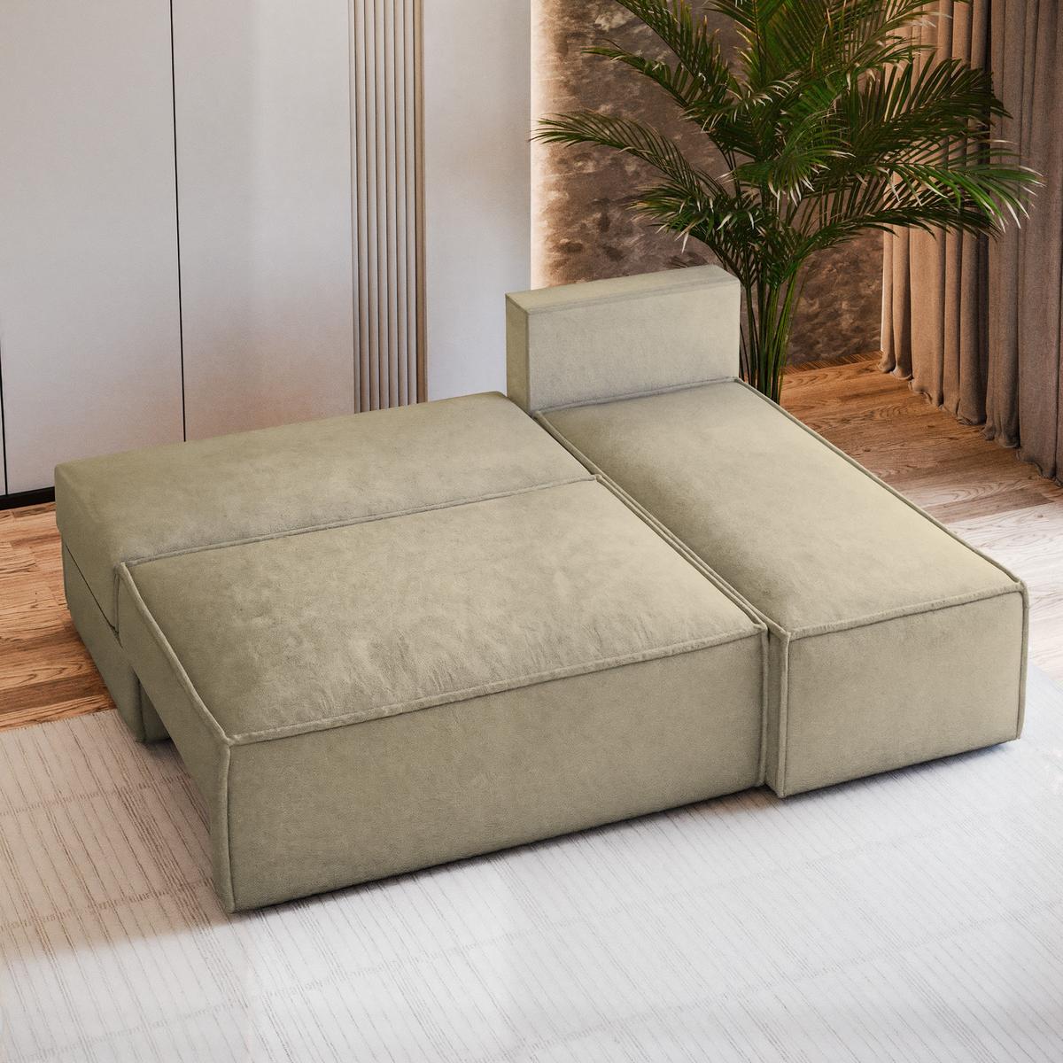 ECKSOFA BRISO M Creme Velours-Stoff mit Schlaffunktion - Creme/Grau, Holz/Kunststoff (200/140cm) - MASSENO