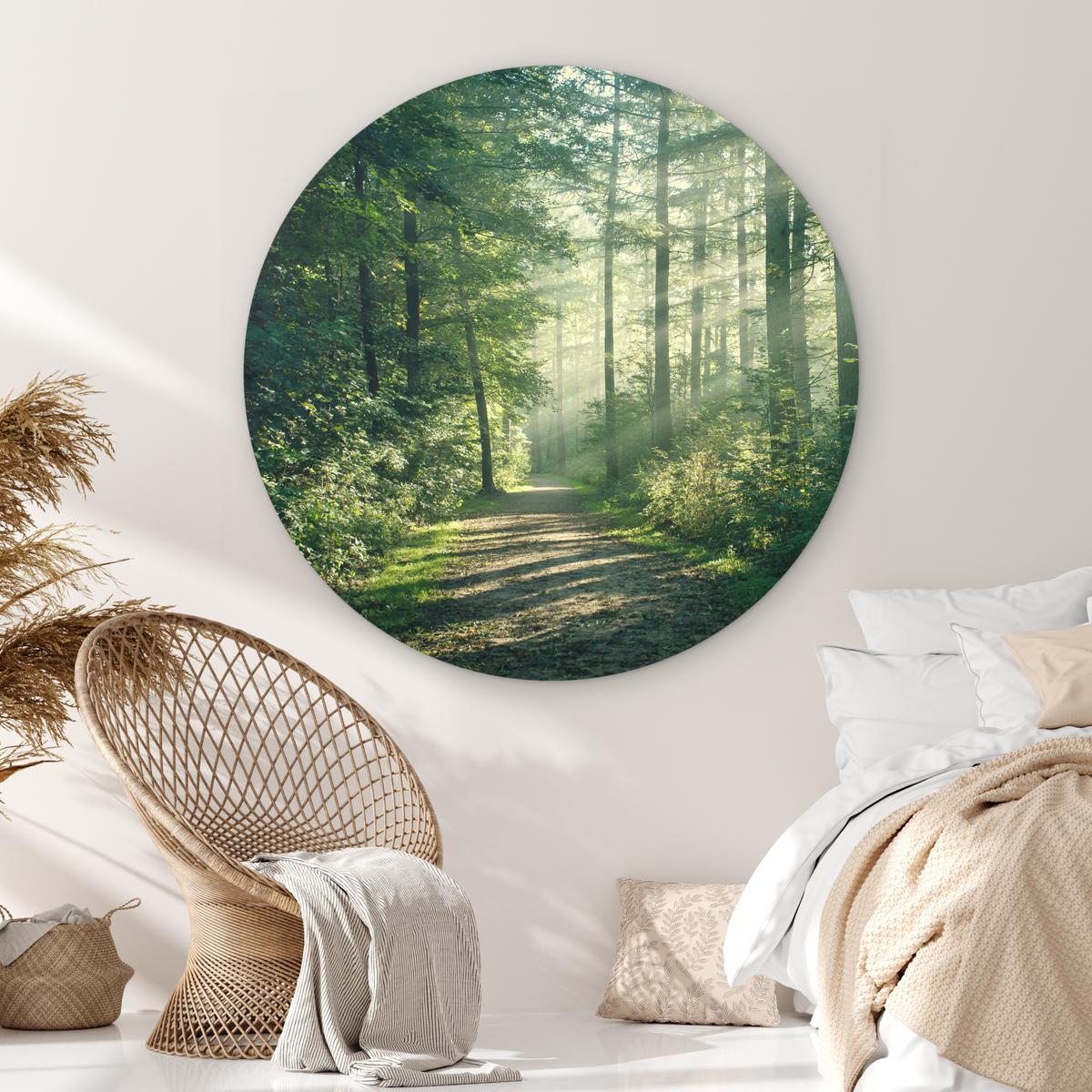 WANDBILD Wald - Weg - Sonne - Bäume - Grün - Natur Room Decor 140x140 cm - Waldgrün, Kunststoff (140/140cm) - MuchoWow