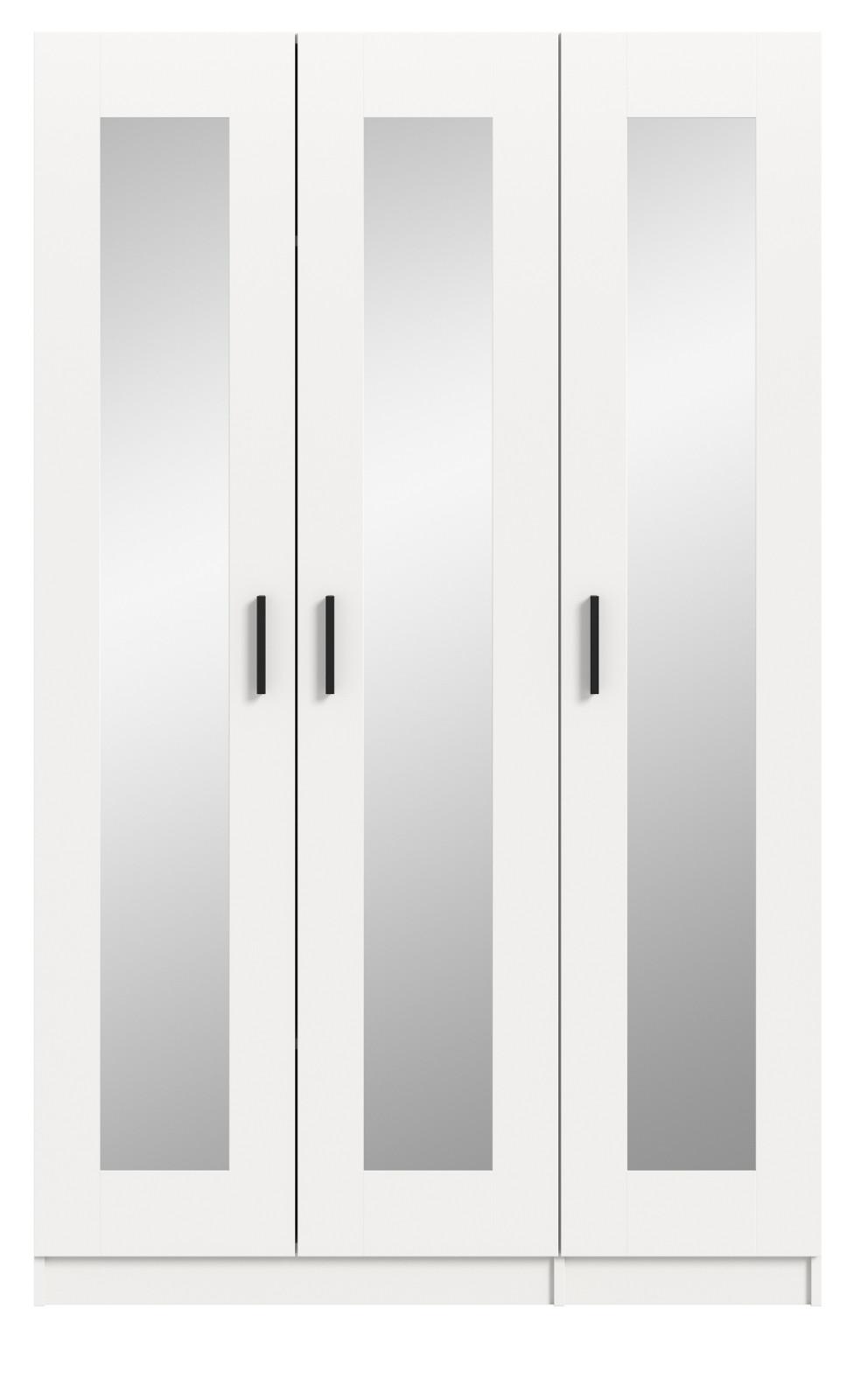KLEIDERSCHRANK in weiß 120 x 194 cm skandinavisch, Drehtürenschrank 3-türig mit Spiegel - Schwarz/Weiß, Glas/Holzwerkstoff (120/194/56cm) - Inn.Furn