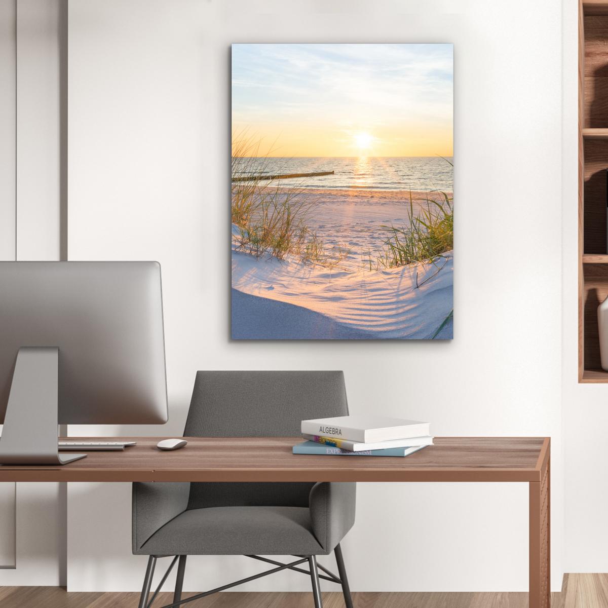METALLBILD Strand - Sonne - Düne - Gras - Sand - Horizont 60x80 cm - Hellblau, Metall (60/80cm) - MuchoWow
