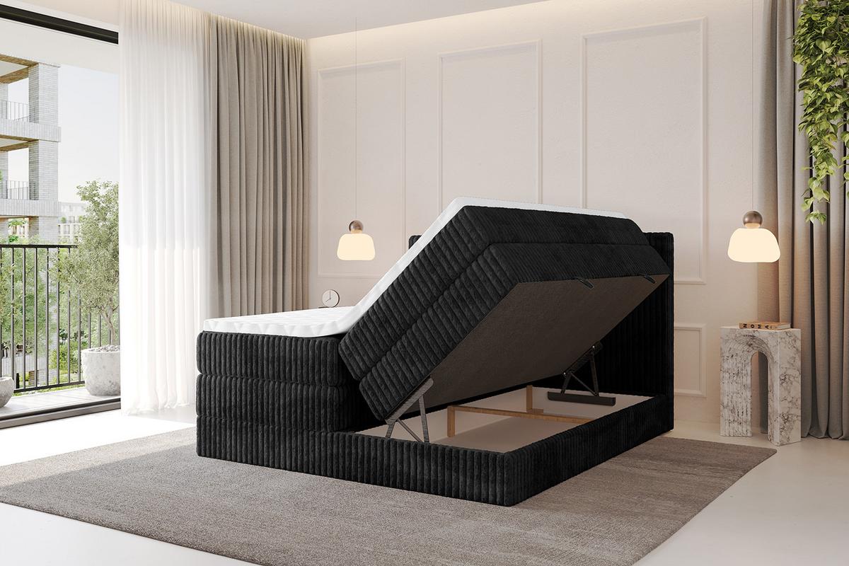 BOXSPRINGBETT mit Matratze H3|H4 und Lattenrost - TOLO KING 140x200 Cord - Schwarz - Schwarz, Holzwerkstoff (140/200cm) - ALTDECOR