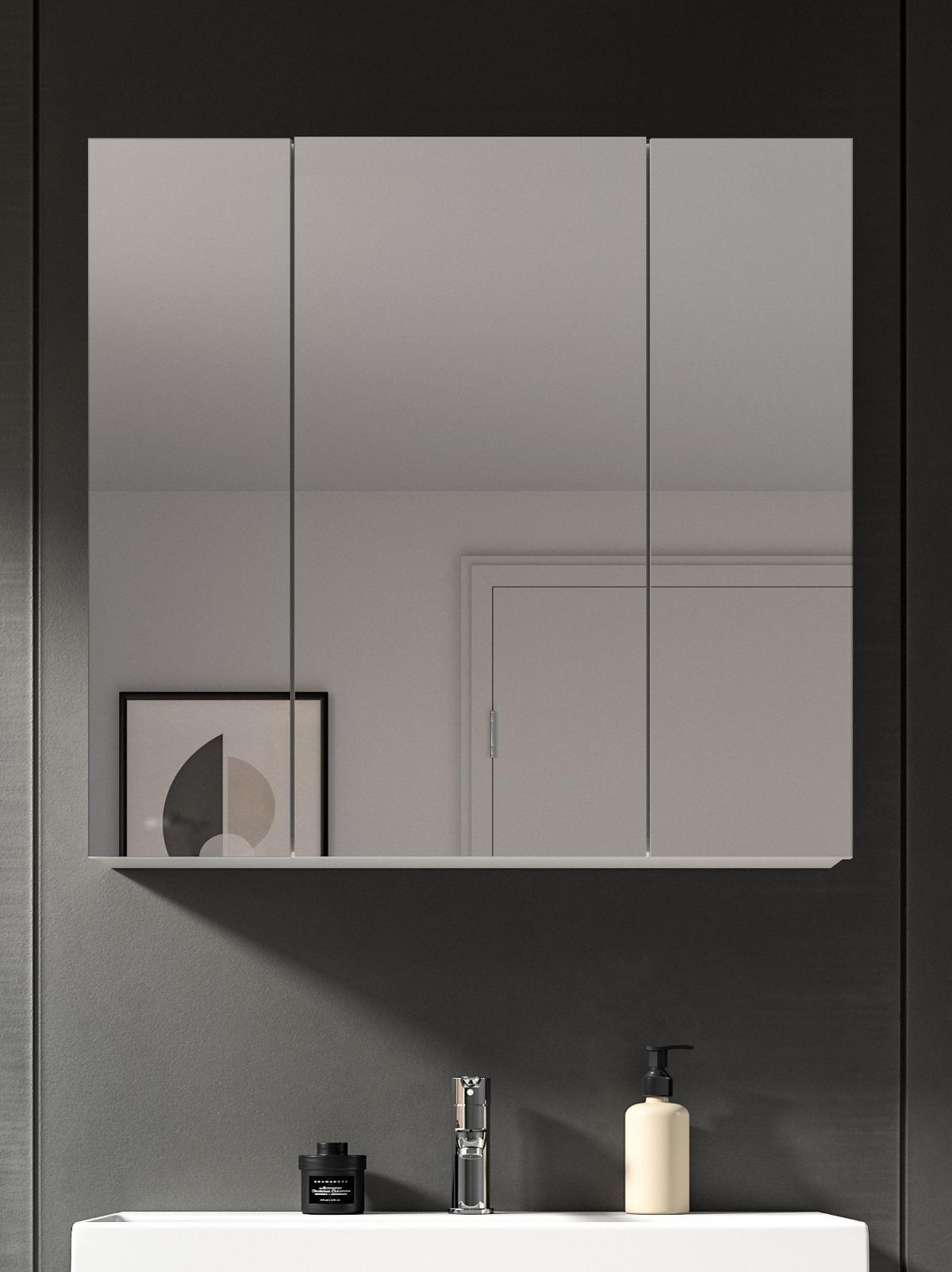 SPIEGELSCHRANK weiß 82 x 77 cm, Badschrank 3-türig mit Spiegel - Weiß, Glas/Holzwerkstoff (82/77/18cm) - Inn.Furn