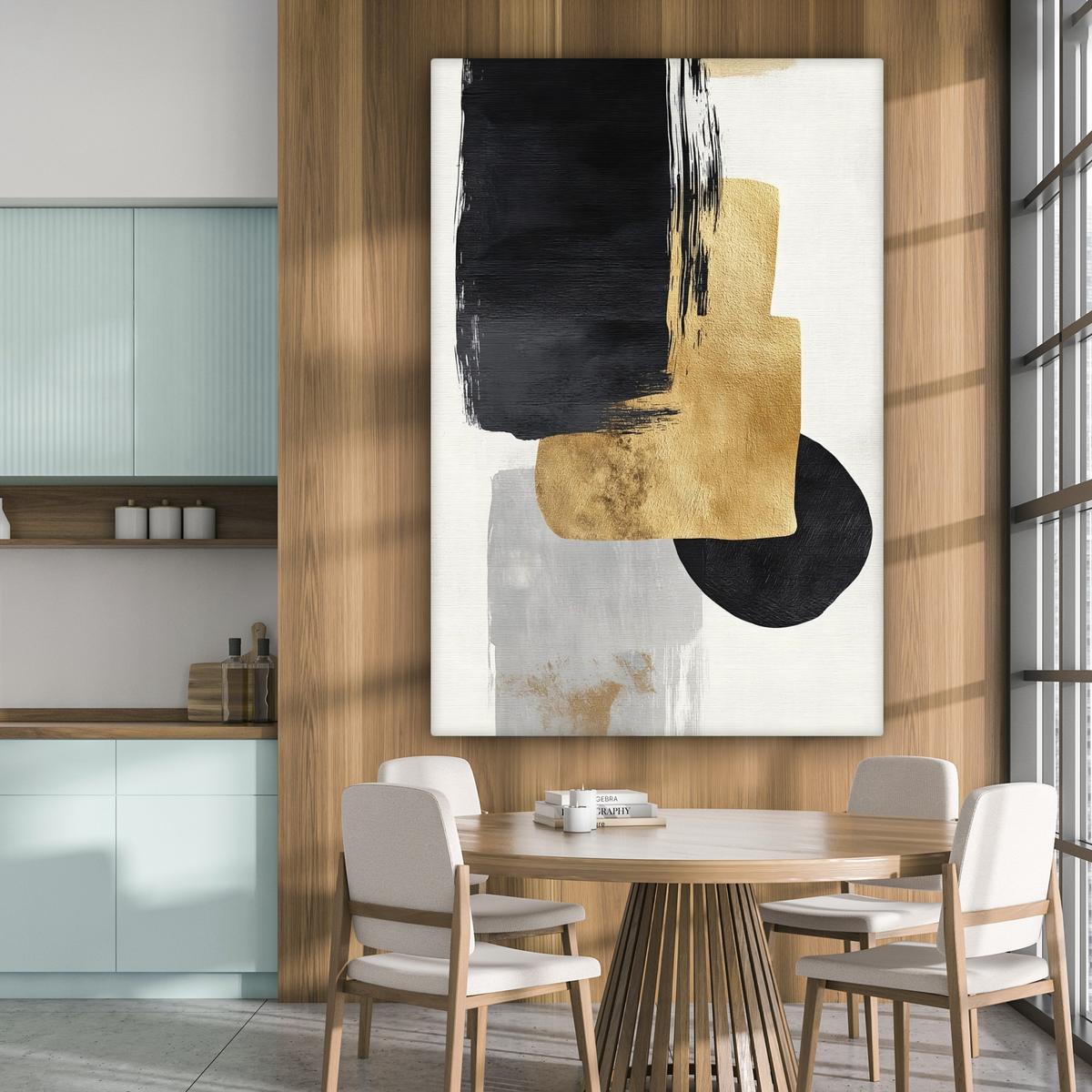 LEINWANDBILD Gold - Rechtecke - Kreise - Abstrakt Deko Groß 90x140 cm - Weiß, Textil (90/140cm) - MuchoWow