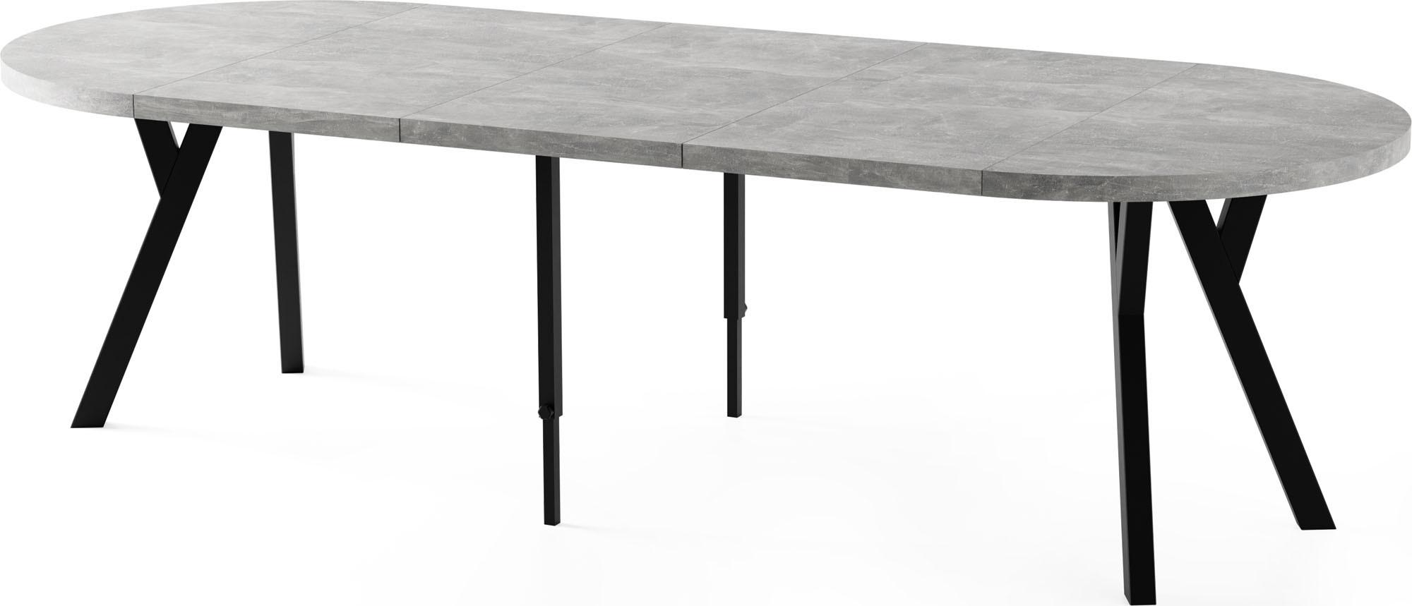 ESSTISCH Twixy XXL groß rund oval ausziehbar, Grauer Beton 100-250/100/76 cm - Hellgrau/Schwarz, Holz/Holzwerkstoff (100/250/76cm) - WFL GROUP