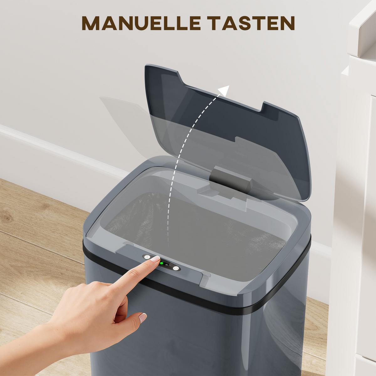 SENSOR-MÜLLEIMER Kunststoff Grau - Grau, Kunststoff (21.4/33.5/27.6cm) - HOMCOM