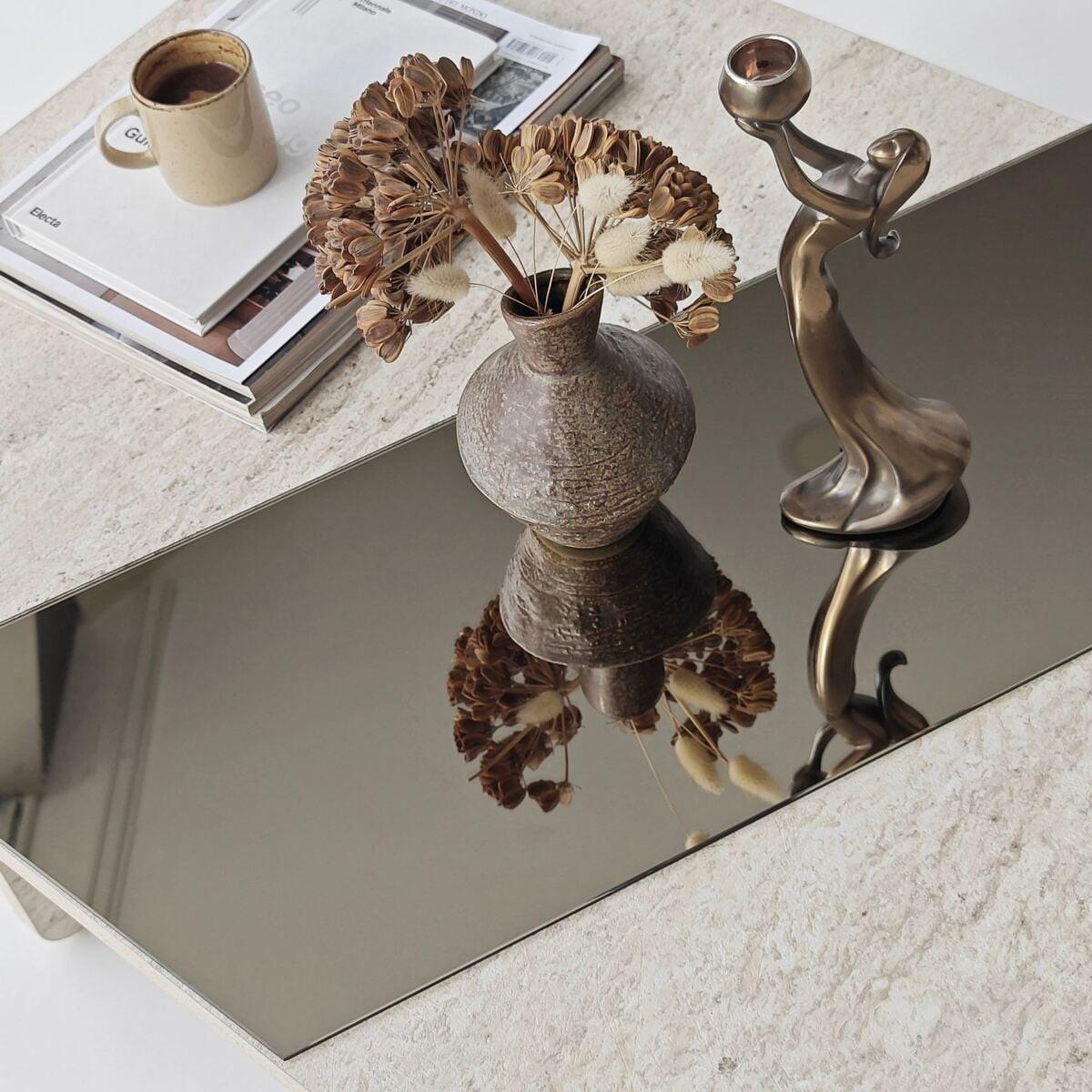 COUCHTISCH mit rechteckiger Spiegelplatte 100/60/40 cm - Beige, Holzwerkstoff (7/60/40cm) - Calicosy
