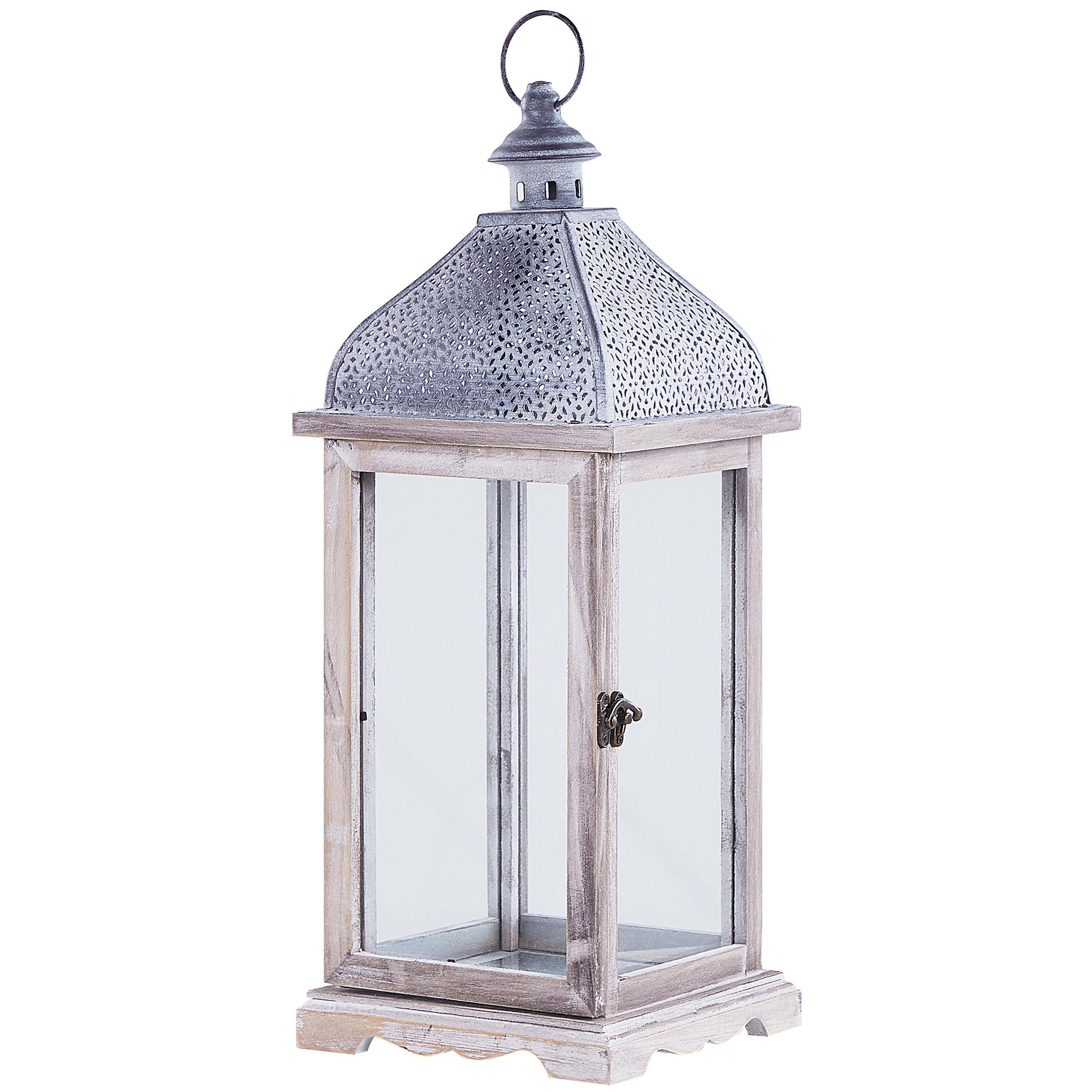 LATERNE Kiefernholz 47 cm Weiß Samar - Weiß, Metall (18/47/18cm) - Beliani