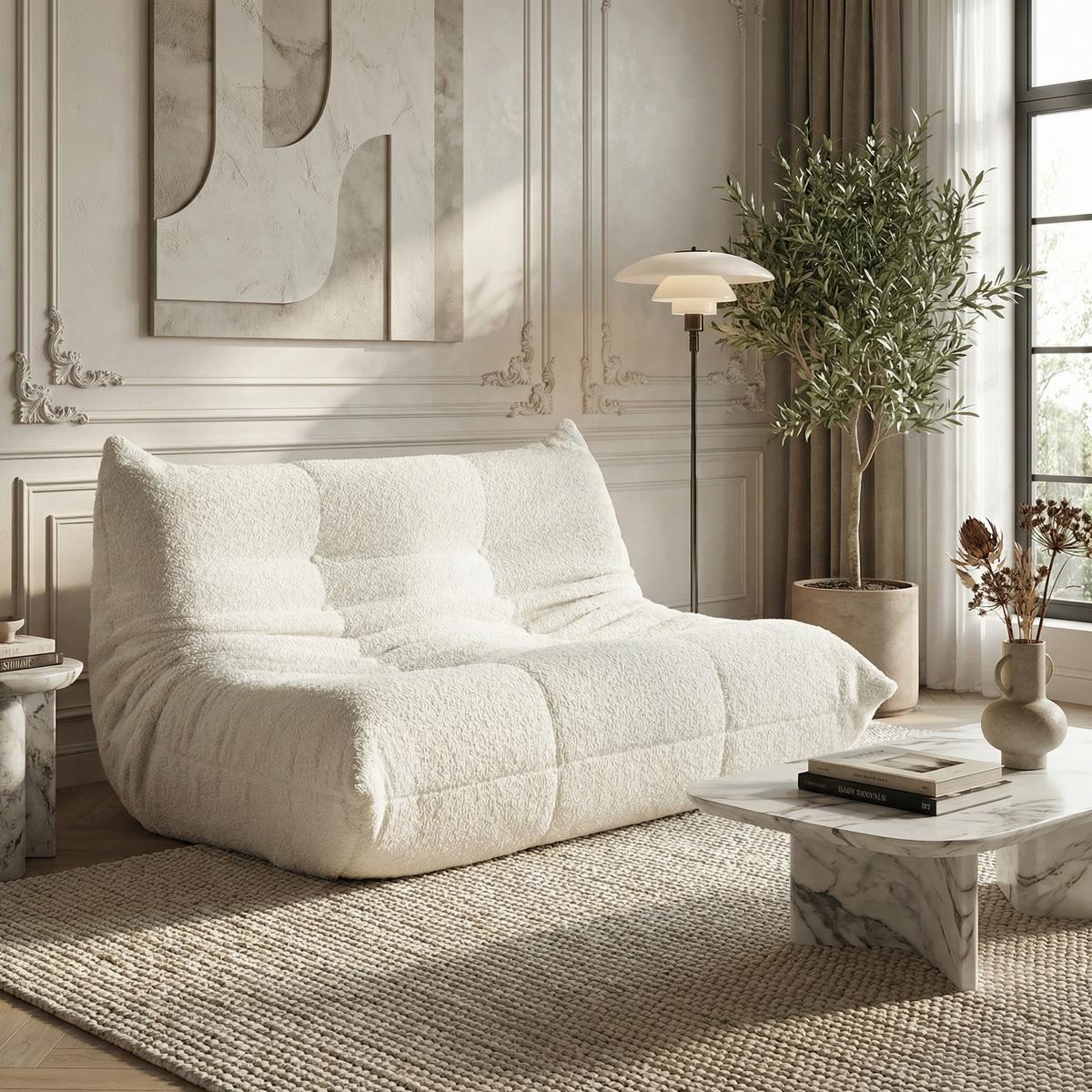 SITZSACK 2-Sitzer Ergonomischer aus Chenille & Memory-Schaum, Montagefrei - Beige, Textil (127/83/99cm) - Urban Meuble