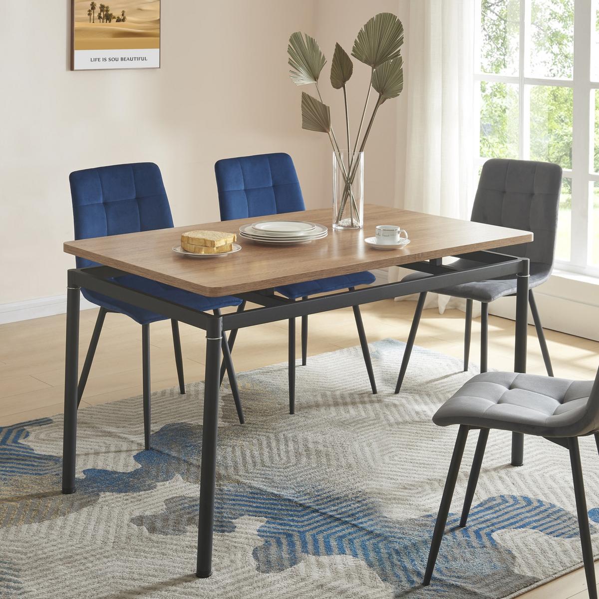 ESSTISCH Hemnes - Eichefarben/Schwarz, Holzwerkstoff/Metall (70/120/75cm) - [en.casa]
