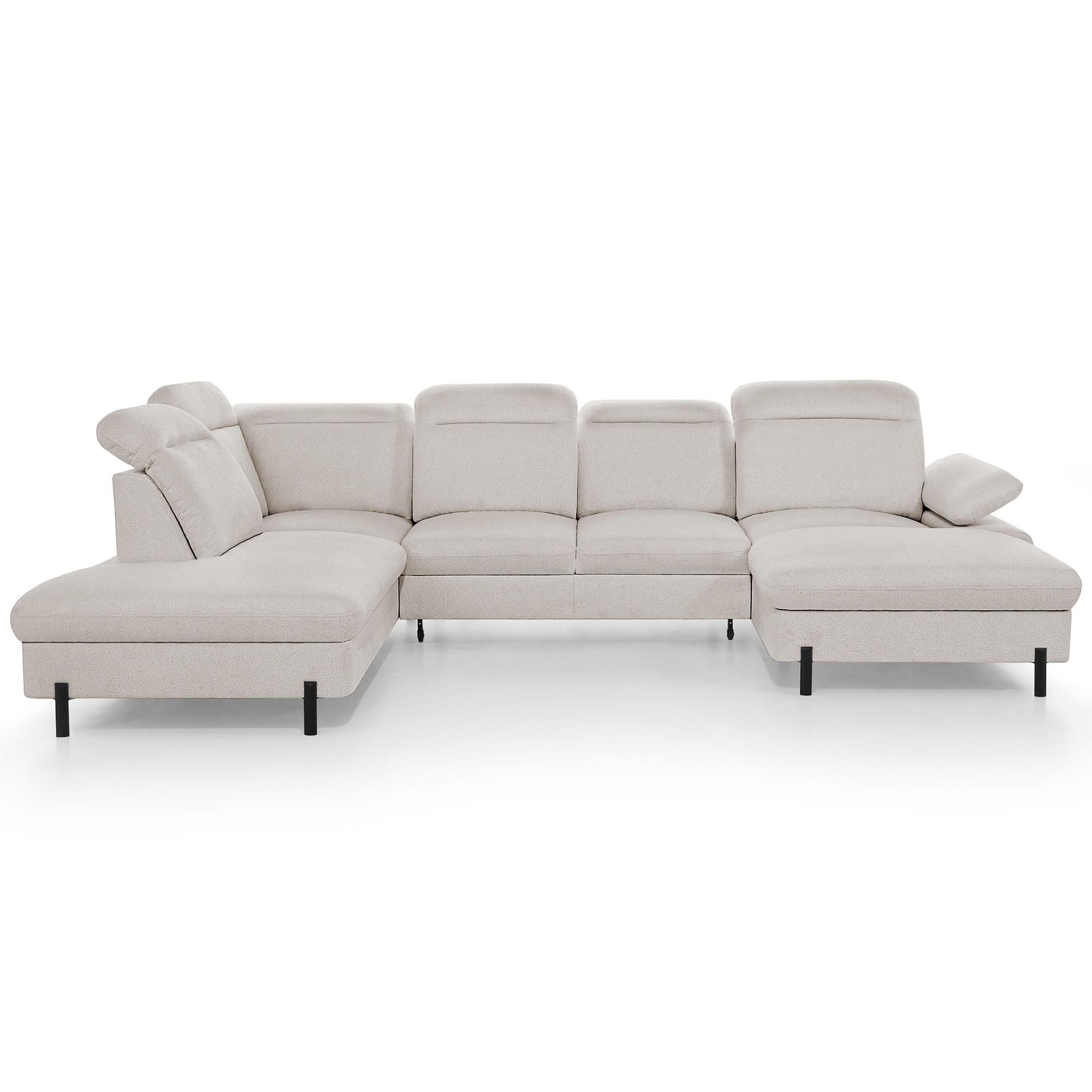 WOHNLANDSCHAFT Sora U mit Schlaffunktion und verstellbarer Sitztiefe, Kopfstützen und Armlehne, 365 cm, Beige, Rechts - Beige/Schwarz, Textil (365/107/235cm) - Beautysofa