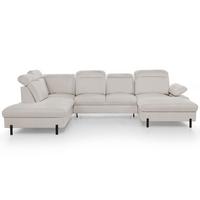 WOHNLANDSCHAFT Sora U mit Schlaffunktion und verstellbarer Sitztiefe, Kopfstützen und Armlehne, 365 cm, Beige, Rechts - Beige/Schwarz, Textil (365/107/235cm) - Beautysofa