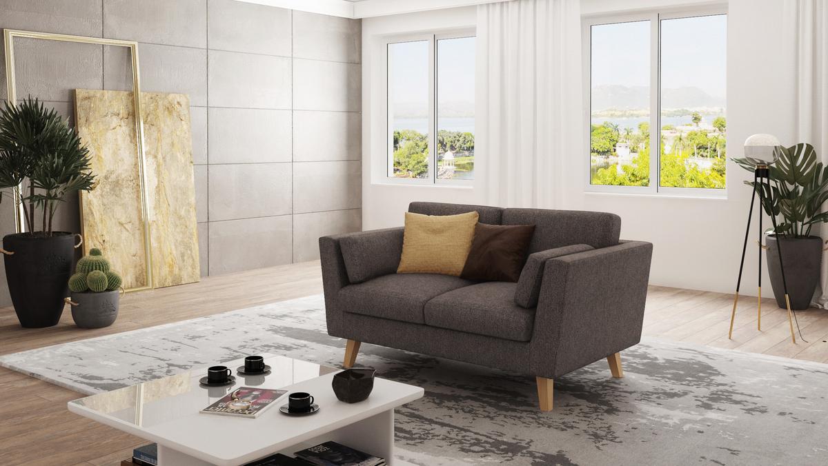 2-SITZER-SOFA Mario Braun - Khaki Microfaser - Hellbraun/Dunkelbraun, Holz/Buchenholz (152/90/89cm) - S-Style Möbel