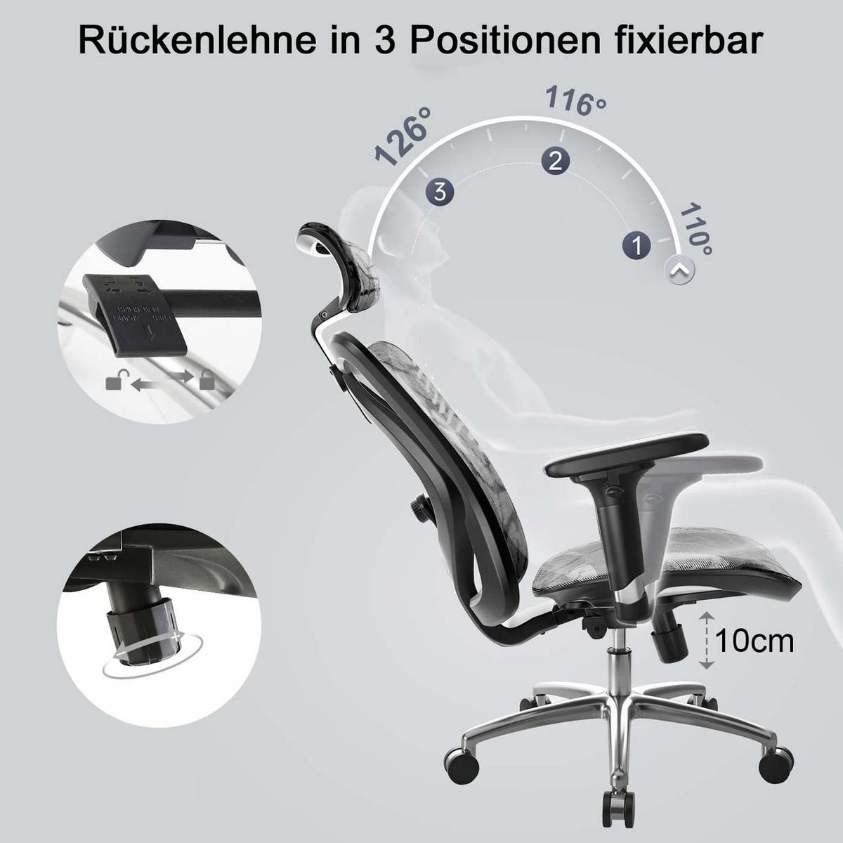 BÜROSTUHL Grau, Schwarz - Schwarz/Grau, Textil (66/128/93cm) - SIHOO