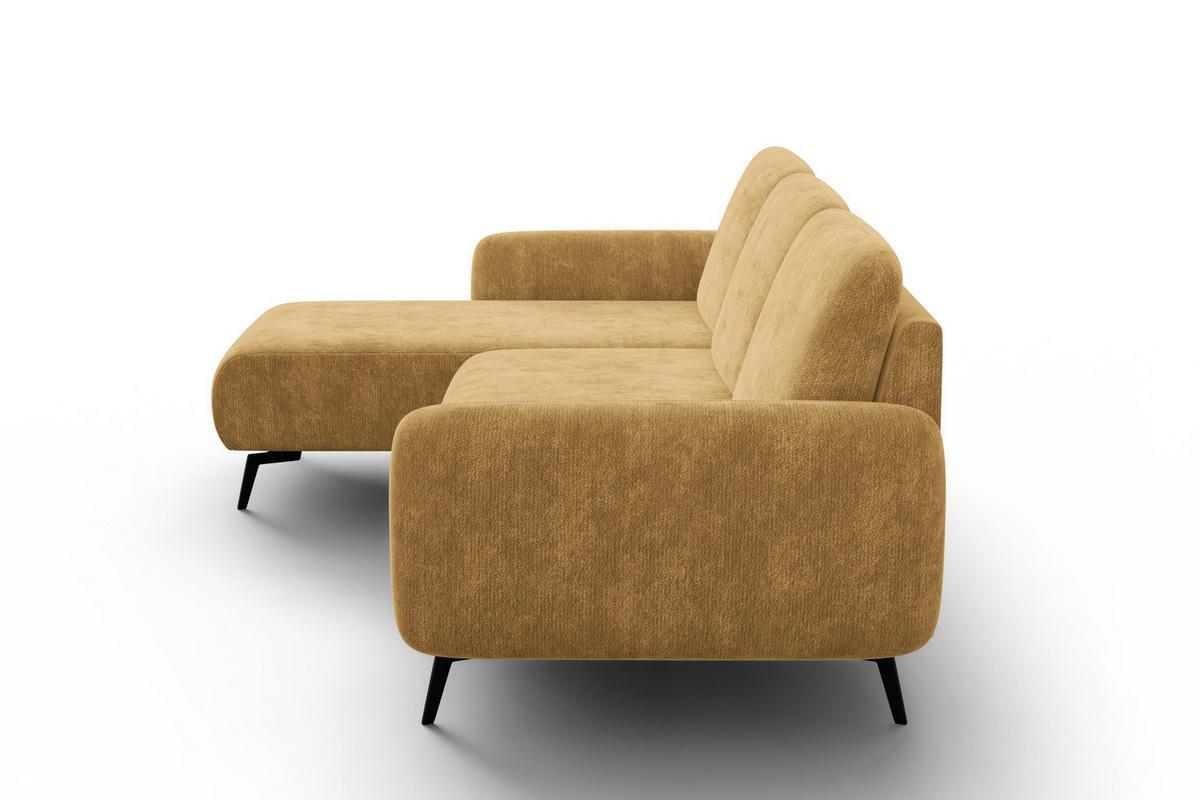 ECKSOFA FEBE 4-Sitzer LINKS, safranfarbener Chenille-Stoff - Gelb/Schwarz, Holz/Textil (264/157cm) - Wozimo