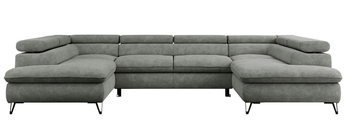 WOHNLANDSCHAFT PETER U Struktur Grau - Schwarz/Grau, Textil/Metall (346/76/208cm) - MKS