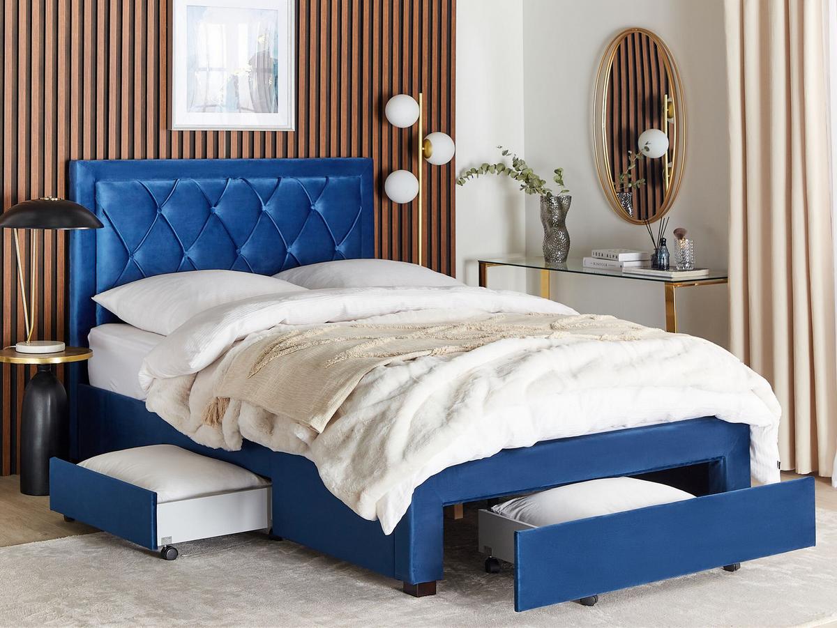 POLSTERBETT 140/200cm Marineblau Lievin - Blau, Textil (140/200cm) - Beliani