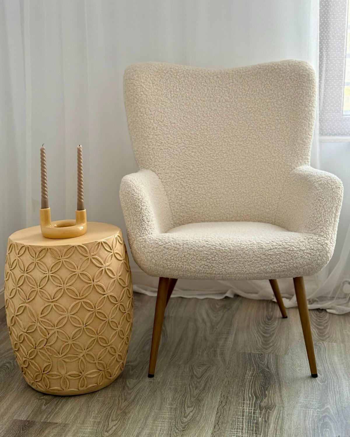 BEISTELLTISCH Beton hellbeige rund 33 cm Zogno - Beige, Stein (33/33/47cm) - Beliani