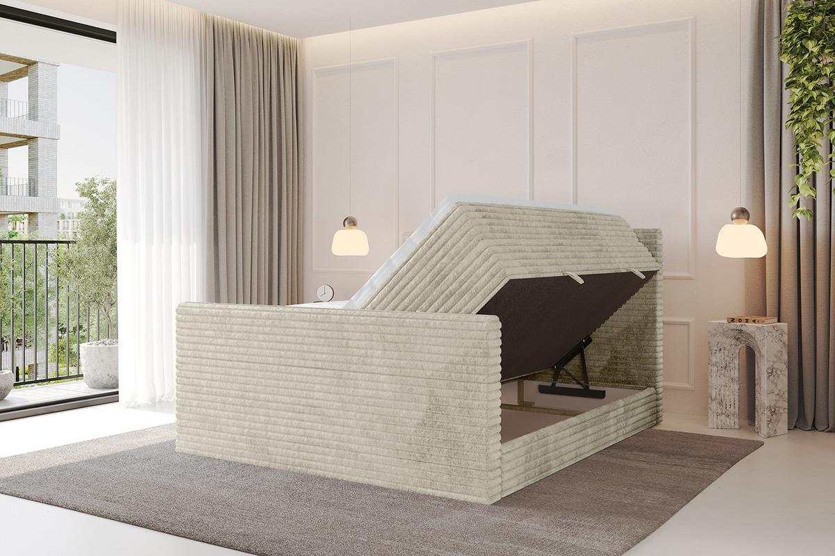 BOXSPRINGBETT mit Matratze H3|H4 und Lattenrost - TOLO-Z KING-v1 120x200 Cord - Creme - Champagner, Holzwerkstoff (120/200cm)