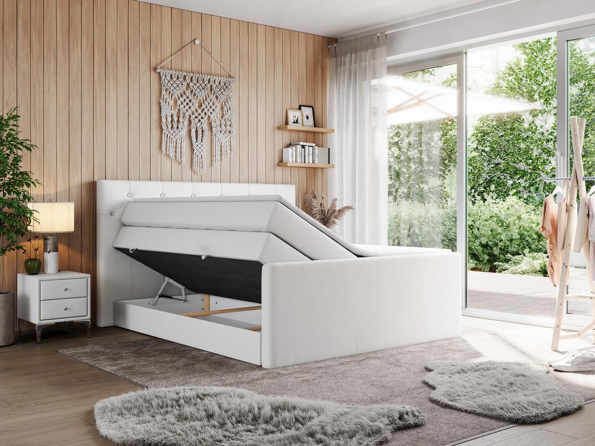 BOXSPRINGBETT KING VELEN 200/200 Weiß Kunstleder - H3 - Weiß, Holz/Textil (200/200cm) - MKS