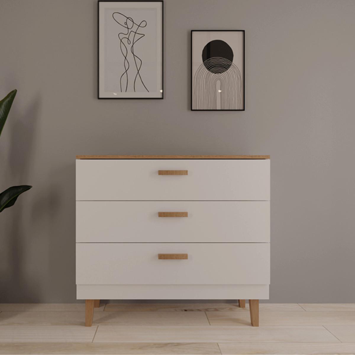 KOMMODE Denver Weiß - Weiß, Holzwerkstoff (100/90/47cm) - Petits-meubles