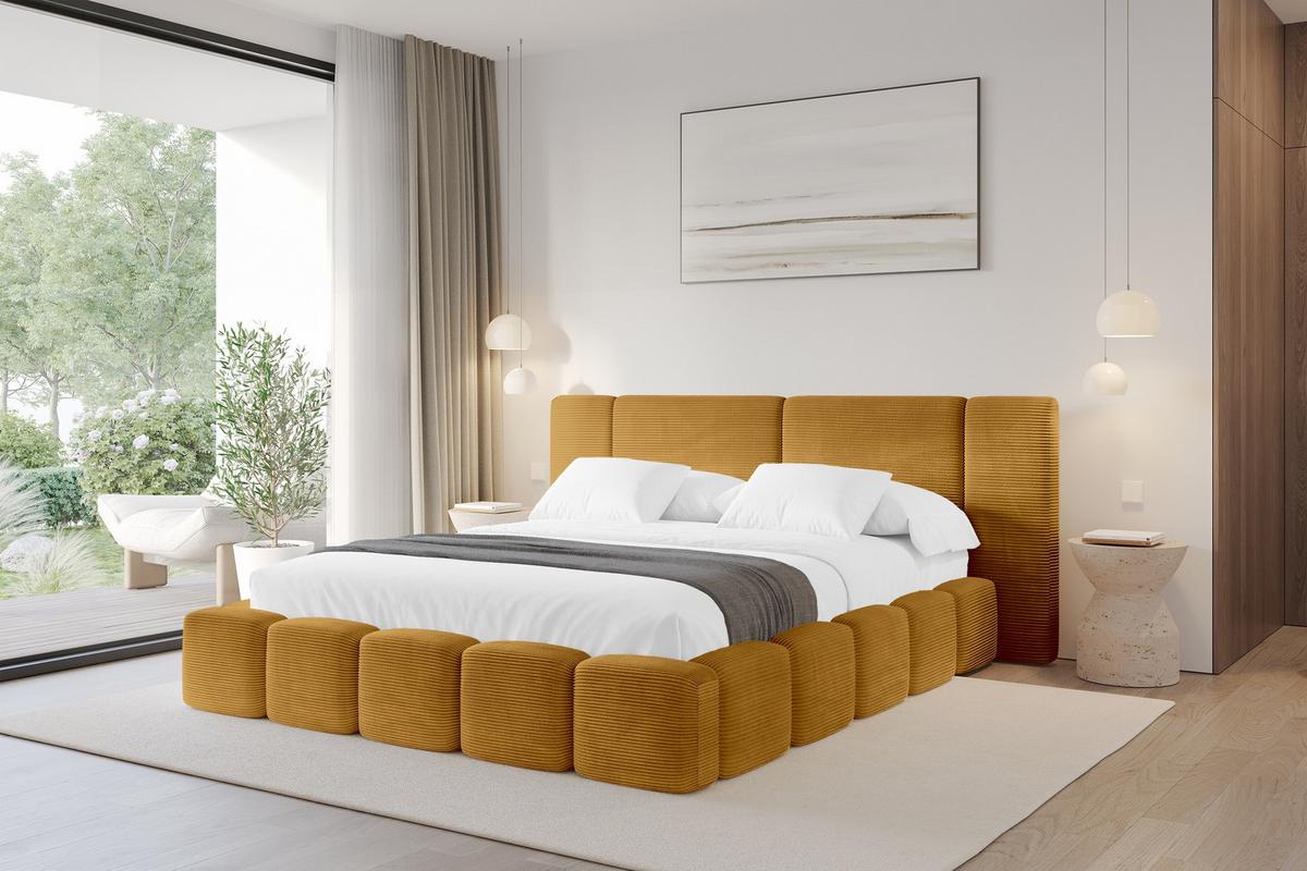 POLSTERBETT mit Bettkasten und Lattenrost, Boxbett ohne Matratze - NILO 120x200 Senfgelb - Currygelb, Holzwerkstoff/Textil (120/200cm) - ALTDECOR