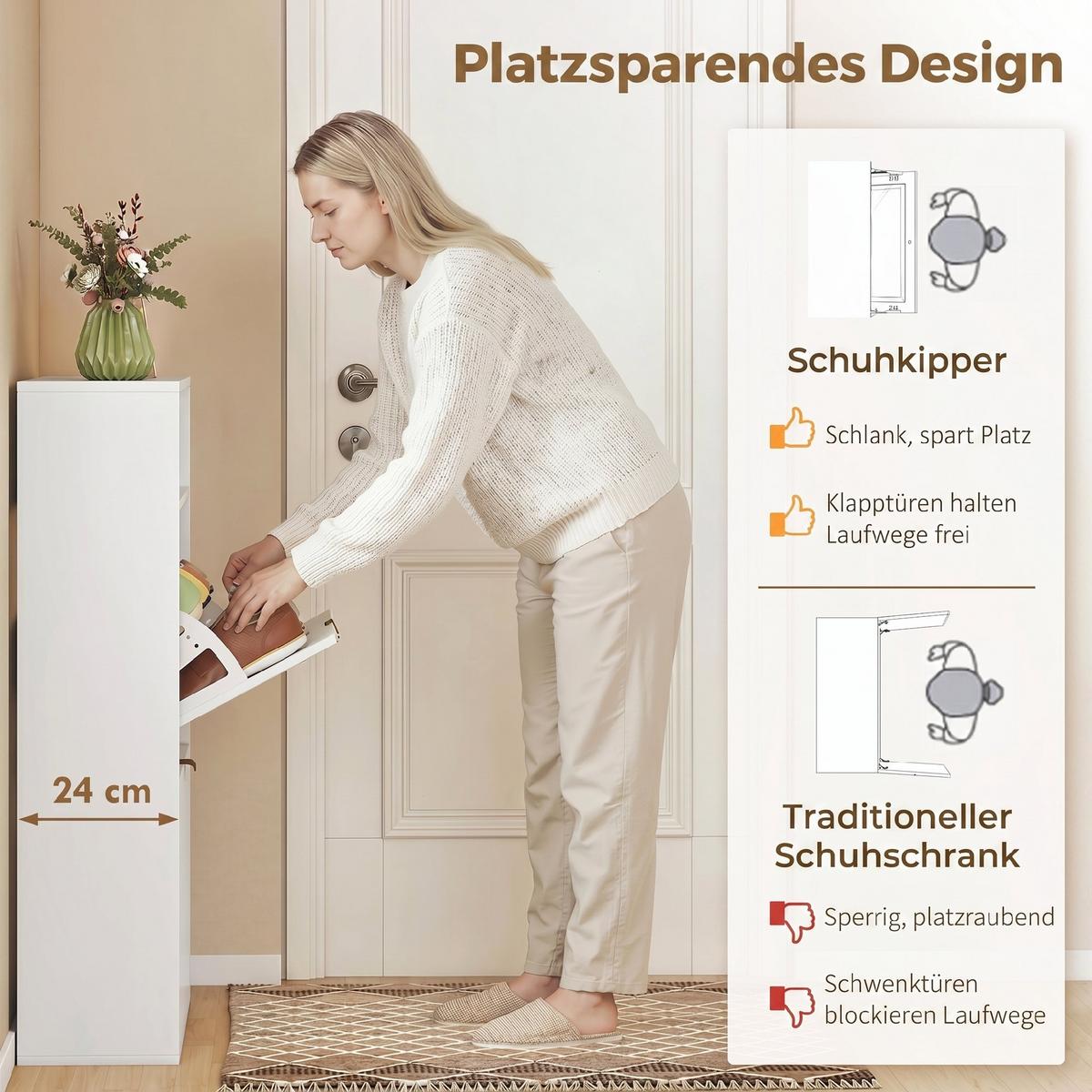 SCHUHSCHRANK Spanplatte MDF Weiß - Alufarben/Weiß, Holzwerkstoff/Kunststoff (24/102.5/80cm) - HOMCOM
