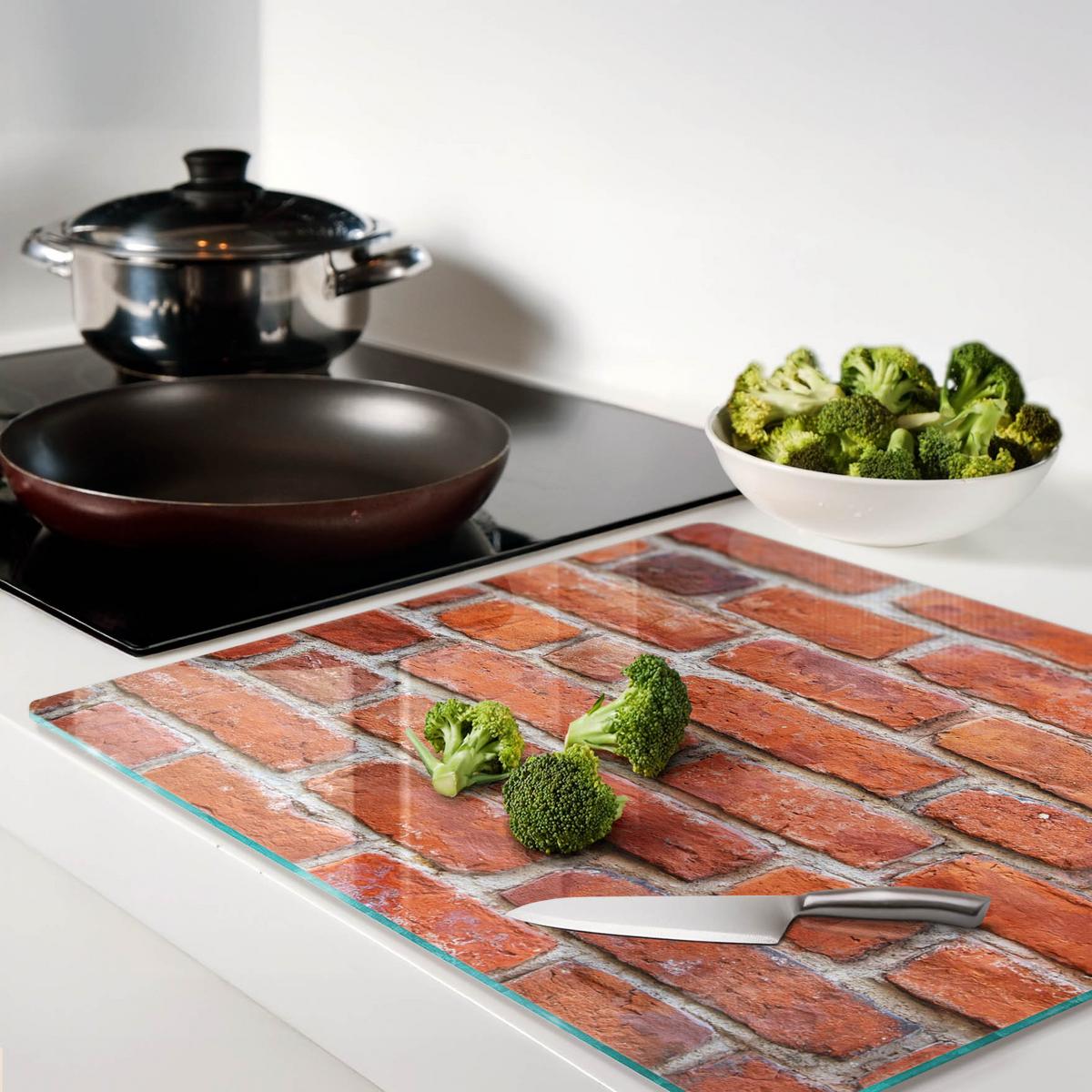 GLASPLATTE 60x52 cm Ziegelmauer - Rot, Glas (60/0.4/52cm) - TULUP