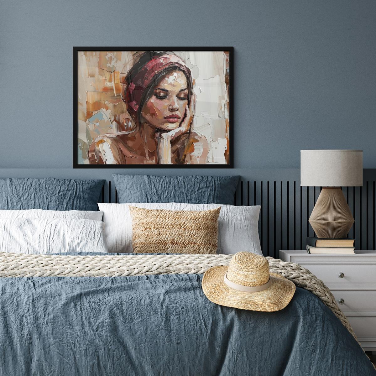 POSTER MIT RAHMENGERAHMTES BILD Frau - Lackierung - Porträt - Modern 80x60 cm - Altrosa, Papier (80/60cm) - MuchoWow
