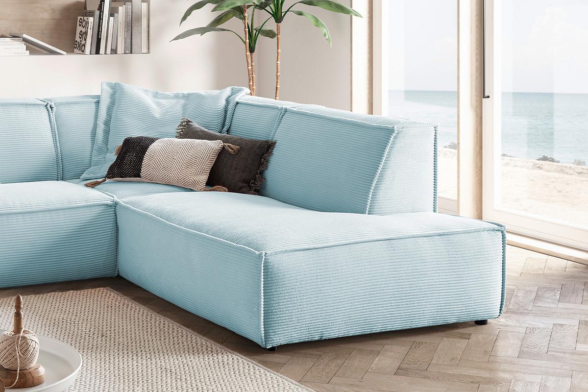 ECKSOFA SAMU Hellblau Cord - Schwarz/Hellblau, Textil (254/224cm) - KAWOLA