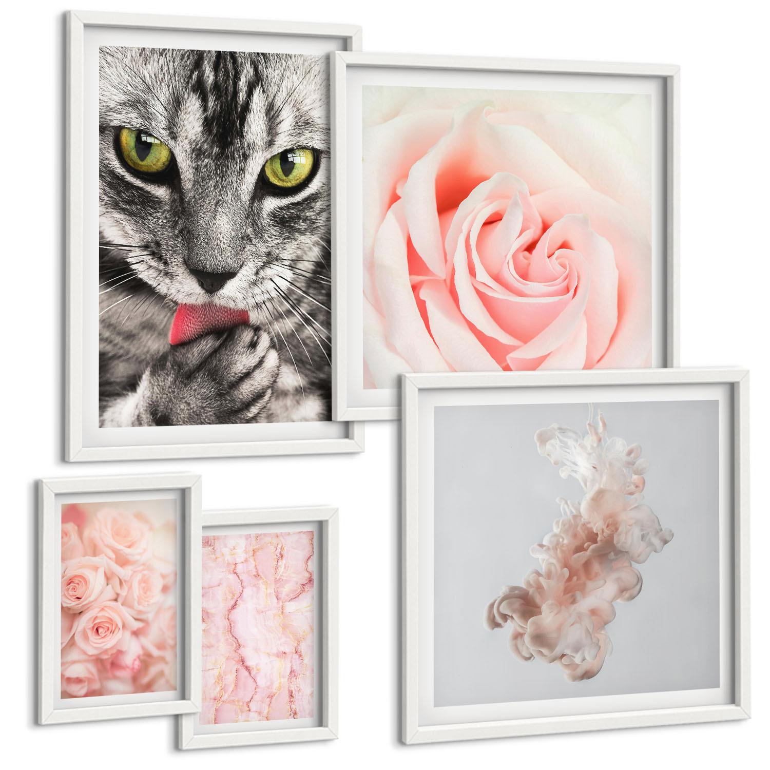 BILDER SET 5er Set - 50x50 cm & 20x30 cm & 40x60 cm Weißer Rahmen - Boho-Küchengras-Schriftzug - Weiß, Kunststoff (40/60cm) - TULUP