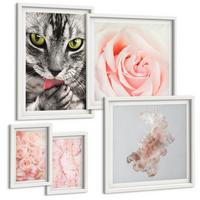 BILDER SET 5er Set - 50x50 cm & 20x30 cm & 40x60 cm Weißer Rahmen - Boho-Küchengras-Schriftzug - Weiß, Kunststoff (40/60cm) - TULUP