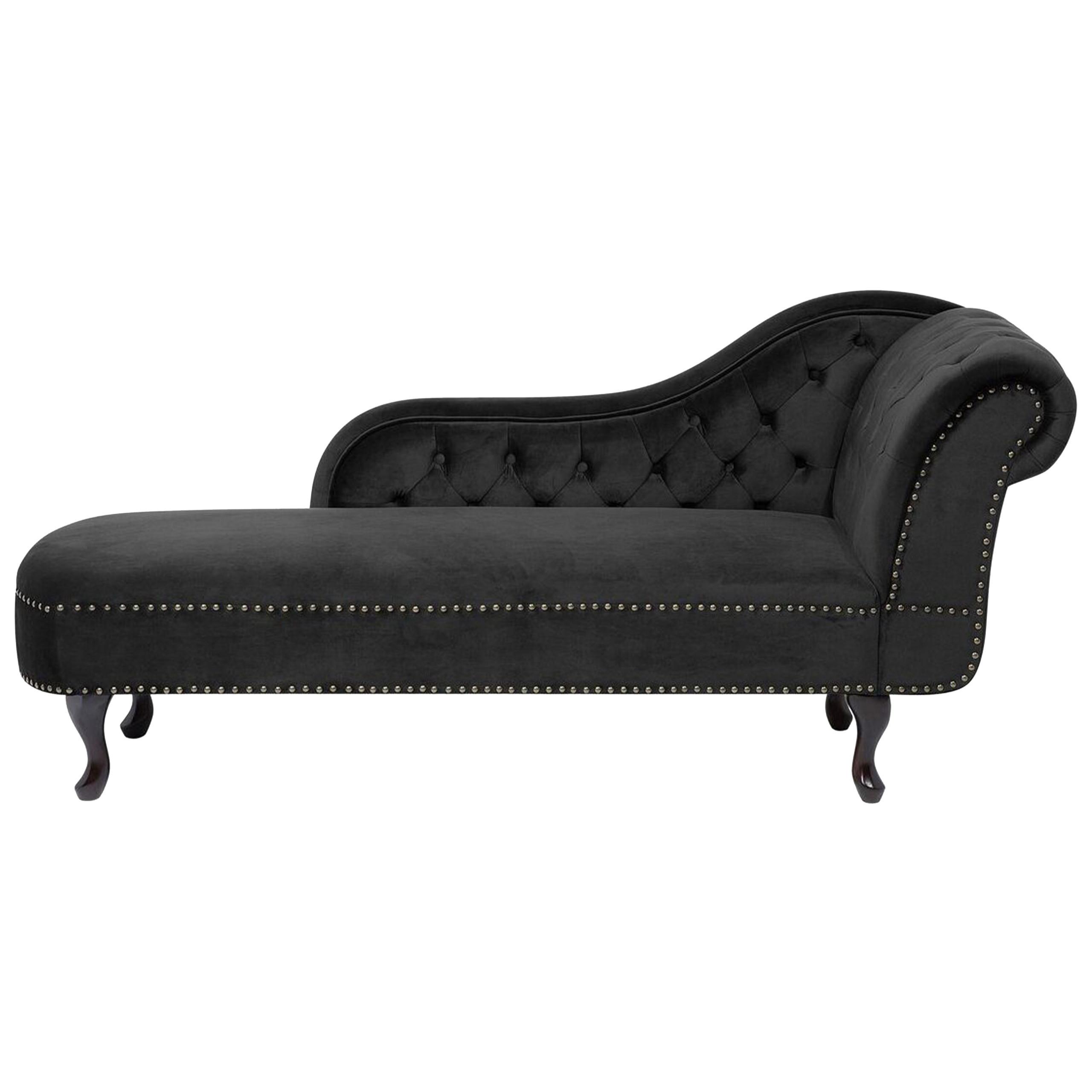 CHAISELONGUE Samtstoff schwarz rechtsseitig Nimes - Dunkelbraun/Schwarz, Textil (170/79/61cm) - Beliani
