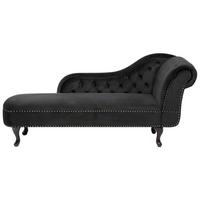 CHAISELONGUE Samtstoff schwarz rechtsseitig Nimes - Dunkelbraun/Schwarz, Textil (170/79/61cm) - Beliani