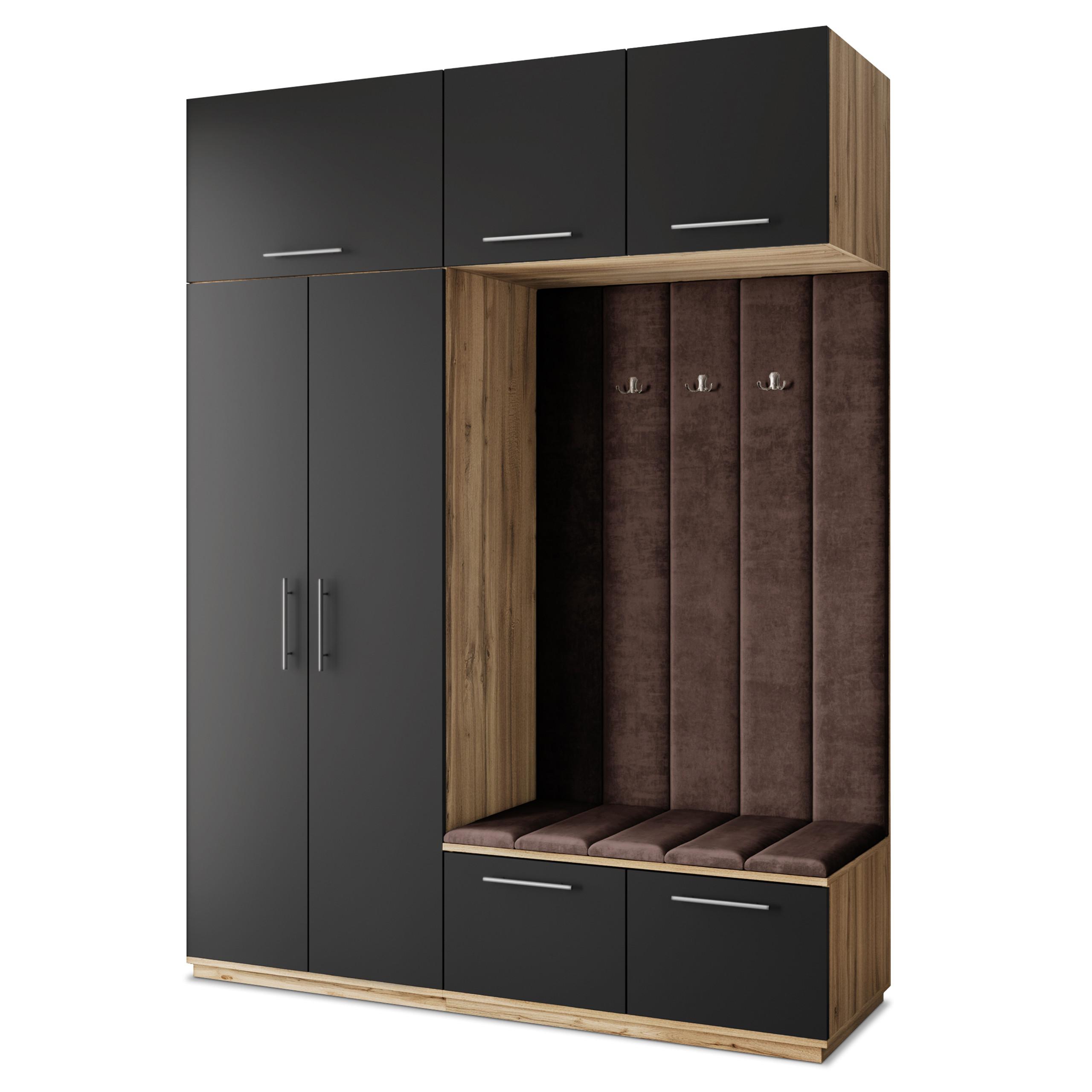 GARDEROBENSCHRANK REMA 180/240/60 cm Modern Garderobe-Set Eiche Wotan - Eiche Wotan/Schwarz, Holzwerkstoff (180/240/60cm) - MASSENO
