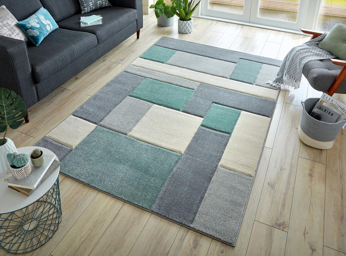 TEPPICH NIDD, geometrisch, Grün-Grau, 200 x 290 cm - Grün, Textil (200/290cm) - KADIMA DESIGN