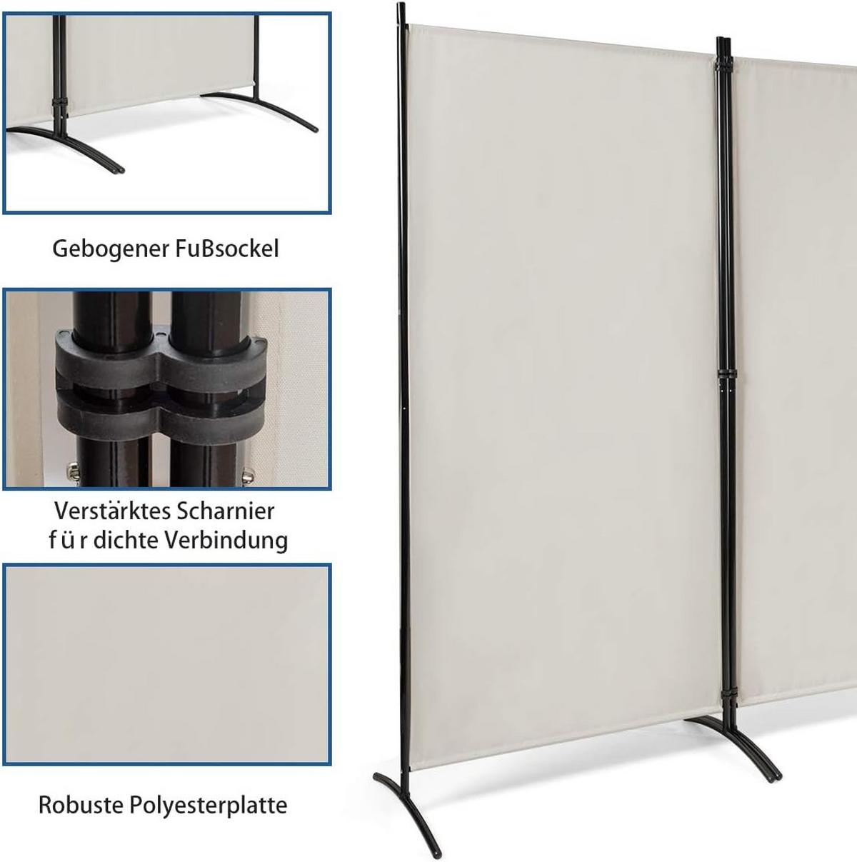 RAUMTEILER mit Untersetzern Beige - Beige, Textil (260/183cm) - COSTWAY