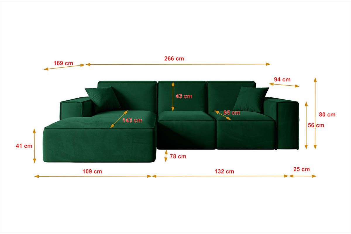 ECKSOFA Ottomane Links SERRA-L - 266x169x80 cm Senfgelb Cord - Gelb/Schwarz, Holzwerkstoff/Kunststoff (165/266cm) - ALTDECOR
