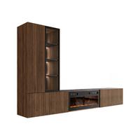 WOHNWAND Tiwori mit Kamin - Nussbaumfarben/Schwarz, Holzwerkstoff/Kunststoff (250/156/41cm) - MIRJAN24
