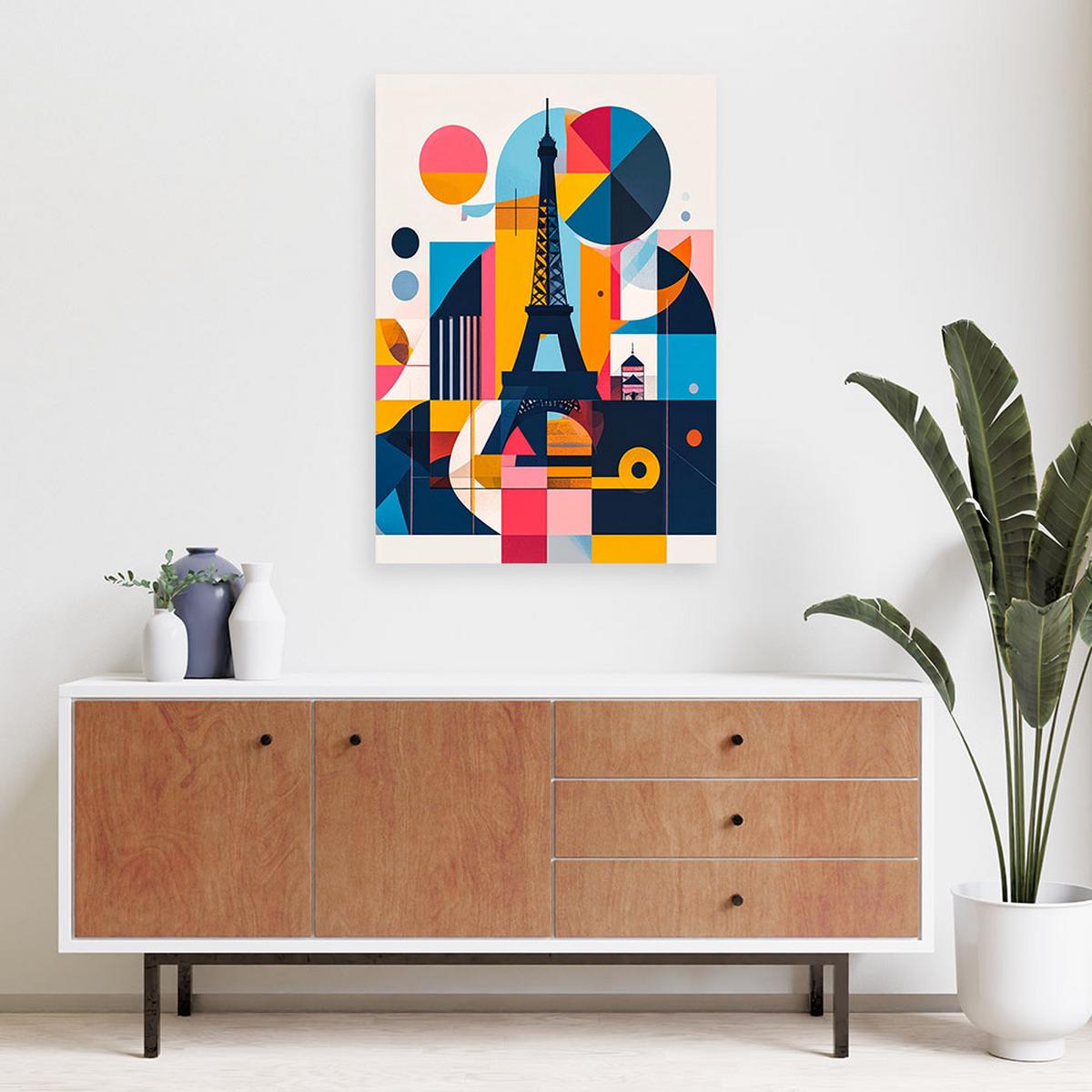 LEINWANDBILD Paris Eiffelturm im Bauhaus-Stil 80x120cm - Multicolor, Textil (80/120cm) - Feeby