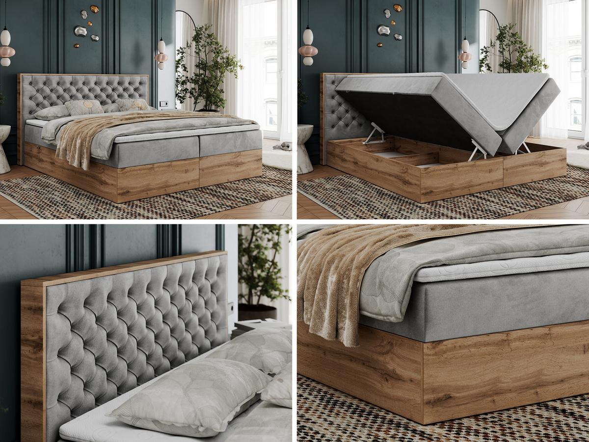 BOXBETT ALBERO 3 - 200/200 Hellgrau Velvet - H4 - Hellgrau, Holz/Textil (200/200cm) - MKS