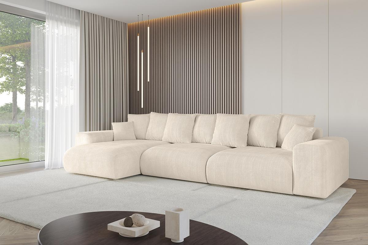 ECKSOFA Ottomane links ESKAR-L2 364x176x72 Taupe Cord - Taupe/Schwarz, Holzwerkstoff/Kunststoff (364/176cm) - ALTDECOR