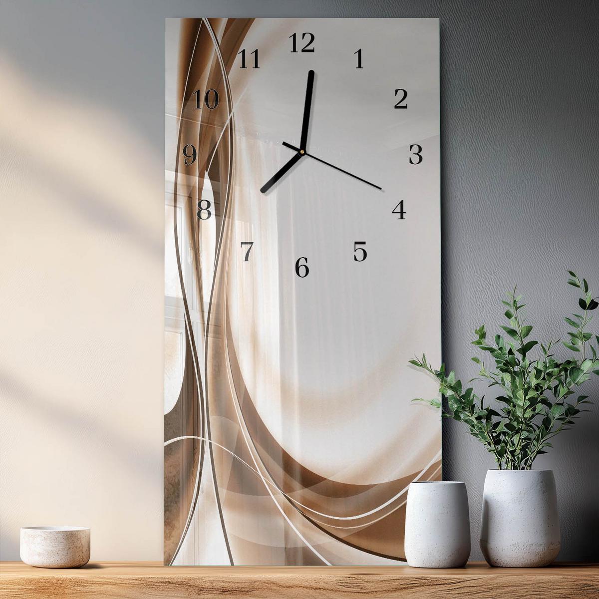 WANDUHR aus Glas 30x60 cm - Muster - Beige, Glas (30/60/0.4cm) - TULUP